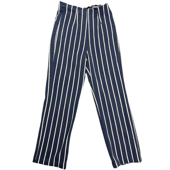 Reformation Marlon Pants Capone Stripe Blue White size 2 XS High Rise Crop - Picture 1 of 10